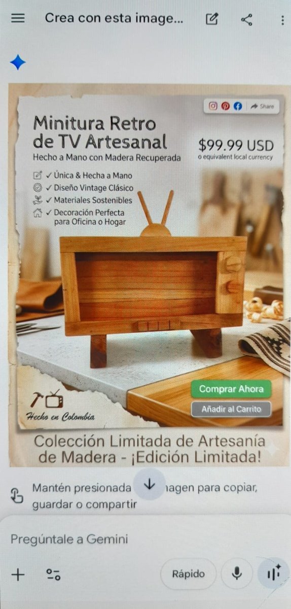 Catálogo digital de miniatura retro de TV artesanal en madera